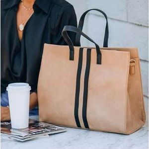 Large Cream with Black Stripe Tote